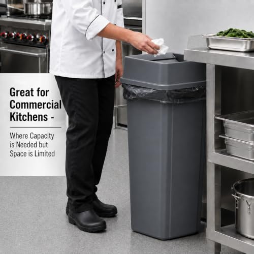 23 Gallon Gray Square Plastic Kitchen Trash Can with Drop Lid - color: Gray