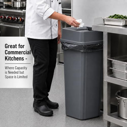 23 Gallon Gray Square Plastic Kitchen Trash Can with Drop Lid - color: Gray