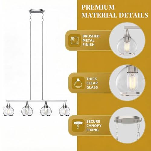 Phaosio Kitchen Island Linear Pendant Light, 4-Light, E26 Base - color: Brushed Nickel, size: 4-Light
