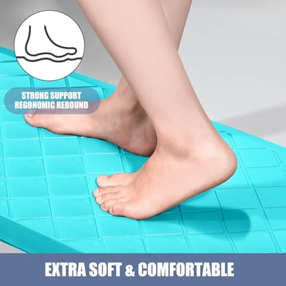 Cushioned Kitchen Mat 2 PCS, Anti Fatigue Kitchen Rugs, Heavy Duty Non-Skid, Ergonomic Comfort Foam Kitchen Floor Mat for Home, Office, Sink, Laundry, Teal - color: Teal