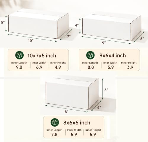 36Pcs Shipping Boxes,8x6x6,9x6x4,10x7x5 Mix and match Small Shipping Boxes - size: 8x6x6 & 9x6x4 & 10x7x5 White