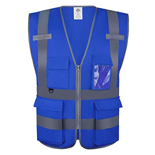 Dazonity High Visibility Safety Vest with Multi Pockets and Zipper, XL,Reflective Strips, Fit for Men & Women, Work, Construction,Cycling, Runnning, Surveyor, Volunteer (Blue-XL) - color: Blue-xl