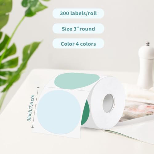 3 Inch Thermal Label,Green Round Thermal Printer Label,Waterproof Thermal Stickers for DIY Logo Design,Name Tag,Thanks Card 300 Labels/Roll (Green) - color: Green Gradient, size: 3 inch