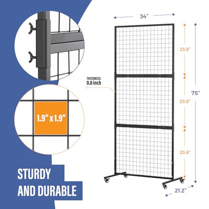 3' x 6' Standing Gridwall Panel Display Rack w/Wheels (Set 2) - color: Style 2