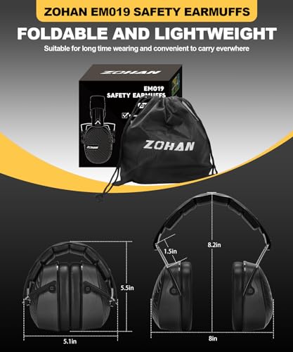 ZOHAN 019 Noise Cancelling Headphones for Adult - NRR 28dB Hearing Protection for Working, Shooting, Mowing, Autism - color: 2 Pack-black+black