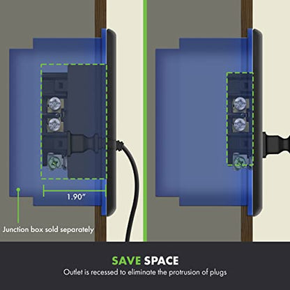 TOPGREENER Recessed Duplex Receptacle Outlet, Tamper-Resistant, Black - color: Black, size: Recessed Outlet 1 Pack