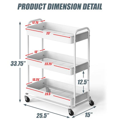 Simple Houseware 26" Extra-Wide 3-Tier Heavy Duty Metal Utility Cart, White - color: White
