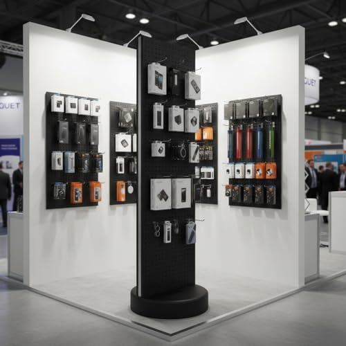 Azar Displays 700780 TWO-SIDED PEGBOARD FLOOR DISPLAY W/C-CHANNEL SIDES ON REVOLVING ROUND STUDIO BASE. PANEL SIZE: 16"W X 60"H, (Black Midnight) - color: Black Midnight