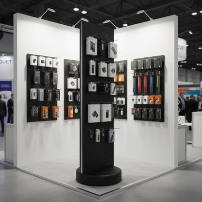 Azar Displays 700780 TWO-SIDED PEGBOARD FLOOR DISPLAY W/C-CHANNEL SIDES ON REVOLVING ROUND STUDIO BASE. PANEL SIZE: 16"W X 60"H, (Black Midnight) - color: Black Midnight