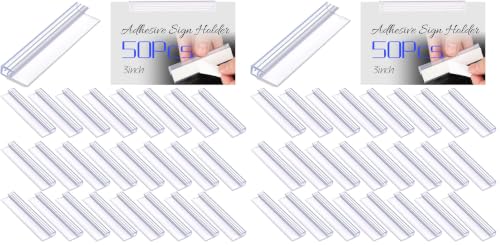 Fulmoon 50 Pcs Adhesive Sign Holder 3 Inch Clear PVC Price Tags Clip with Self Adhesive Base Shelf Label Cards Gripper Clamp for Supermarket Stores Retail Store Offices Schools (Pack of 2) - size: 3 x 3/4 inch (Pack of 2)