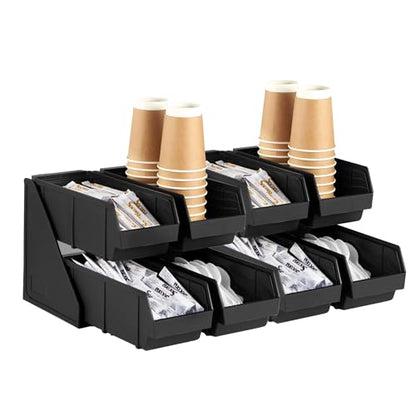 CURTA Black Self Serve Condiment Bin Stand Set, 2-Tier Stand with 8 Bins, 22.5" D x16 W x 9.5" H, Coffee Bar Beverage Station - size: 12" x 1" x 16"