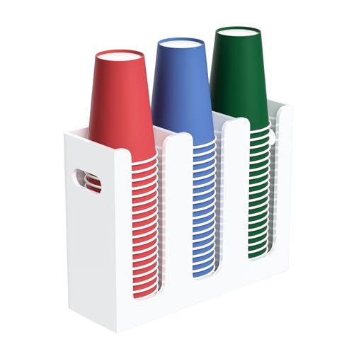 Disposable Coffee Cup Dispenser with Handles, Countertop or Wall Mount Hot/Cold Drink Cup and Lid Holder - Bathroom/Kitchen/Office Acrylic Cup Lid Storage Organizer (3 Compartments, White) - color: White, size: 3 Compartments