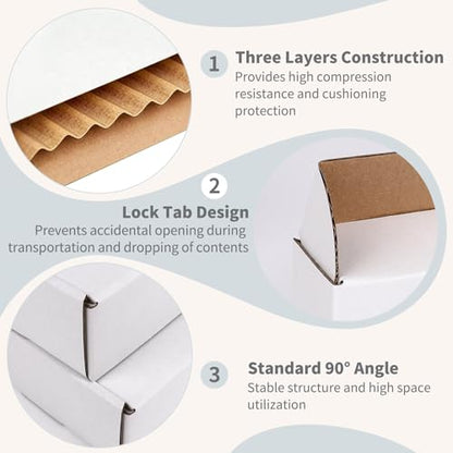 Fishat 9" x 6" x 2" White Corrugated Cardboard Shipping Boxes Set of 25 - size: 9" x 6" x 2"