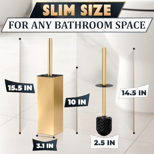 Gold Toilet Brush and Holder Set, Freestanding (Square Shape)