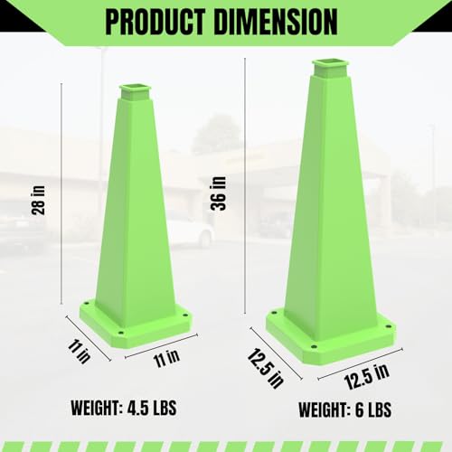 36 inch Green Safety Caution Cones Blank, Safety Road Cones Unprinted with Heavy Rubber Weighted Base for DIY Custom Messaging Hazard Warning (6 Pack) - color: BLANK/GREEN, size: 36 inch