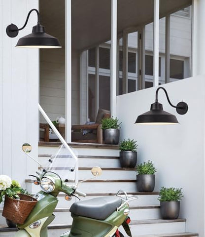 Dusk Till Dawn Gooseneck Wall Lights Black Outdoor Barn Wall Sconce Farmhouse Wall Mount Lights Black on The Outside, White on The Inside lampshade for Porch Entryway Garage 14in - size: 14 in