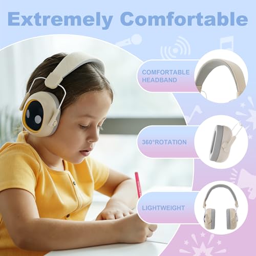 Kids Hearing Protection Earmuffs,Lightweight Adjustable for Kids 3-16 years,Noise Cancelling Headphones,25dB Sound Reduction Ideal for Concert,Firework,Airplane,Sound Proof(Beige) - color: Beige