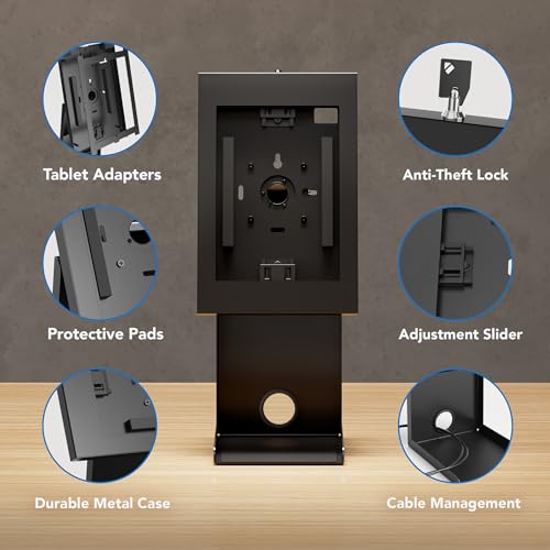 Mount-It! iPad Kiosk Stand with Printer Shelf, Locking Anti-Theft, Black - color: Black
