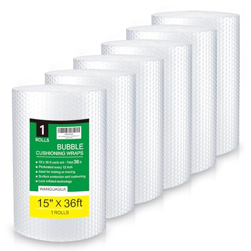 WANGUAGUA Bubble Packing Wrap, Carton of 6 Rolls 15 Inch x 36 ft - size: 15in. x 36ft. / 6 Rolls