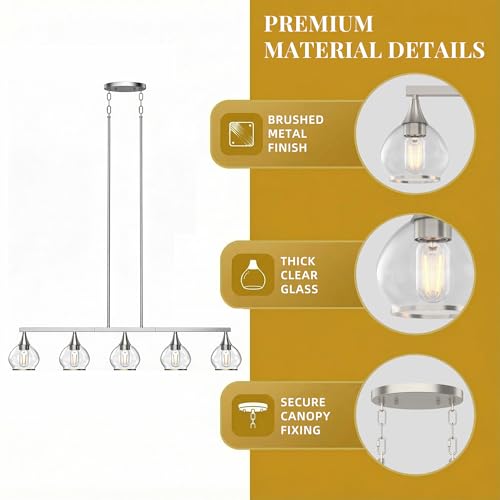 Phaosio Kitchen Island Linear Pendant Light, 5-Light, E26 Base - color: Brushed Nickel, size: 5-Light
