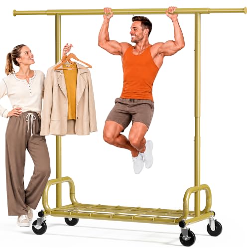 HOKEEPER Clothes Rack 450LBS Adjustable Garment Rack with Wheels, Gold - color: Gold