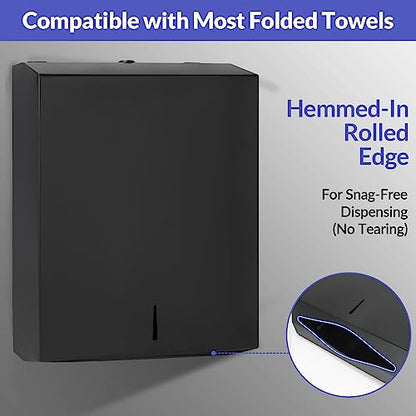 Stardrix Paper Towel Dispenser Wall Mount, Matte Black Stainless Steel Commercial Paper Towel Holder with Lock, Large Capacity 400 C Fold/525 Multifold Towels - color: Black, size: 400 C Fold/525 Multi-Fold with Lock