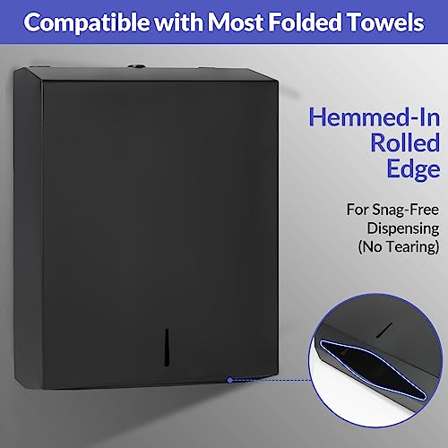 Stardrix Paper Towel Dispenser Wall Mount, Matte Black Stainless Steel Commercial Paper Towel Holder with Lock, Large Capacity 400 C Fold/525 Multifold Towels - color: Black, size: 400 C Fold/525 Multi-Fold with Lock