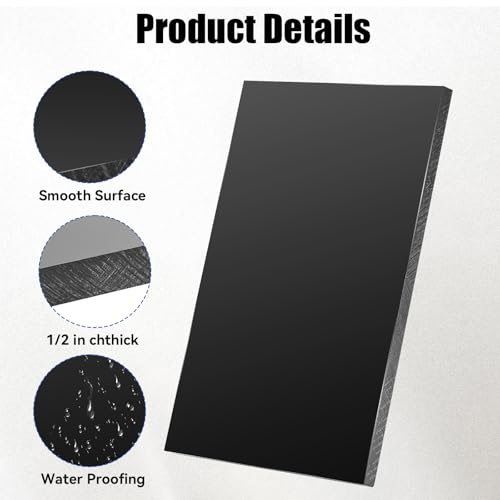 HDPE Plastic Block 1/2in Black Plastic Block 12x8In Perfect for Diverse DIY Crafts Industrial Machining and Home Improvement Projects - color: Black, size: 12x8x0.5In