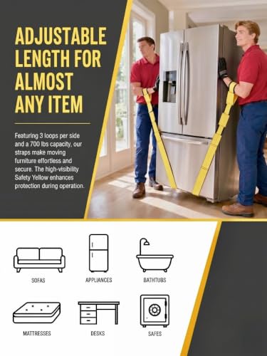 TruePower 2-Person Furniture Moving Straps, 700 lbs Capacity, Safety Yellow