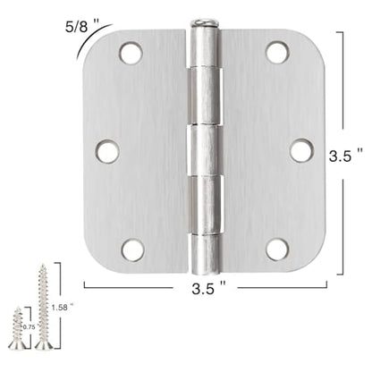24 Pack Rounded Door Hinges Brushed Nickel 3.5 Inch with 5/8" Radius - color: Satin Nickel, size: 24 Pack