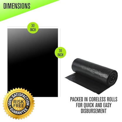 Aluf Plastics - RL-3036XH 20-30 Gallon Trash Can Liners (100 Count) - 30" x 36" - Thick 1.5 MIL Equivalent Black Trash Bags for Bathroom, Kitchen, Office, Industrial, Commercial, Recycling and More - color: Black, style: 20-30 Gal, 1.2 Mil, 100 Count