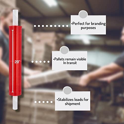 PSBM Red Stretch Film/Wrap with Extended Core Handles, 1 Roll 20 Inch x 1000 Feet 80 Gauge Heavy Duty Clear Plastic Wrap Industrial Strength Shrink Film for Moving, Packing & Shipping - size: 1 Roll, style: Red