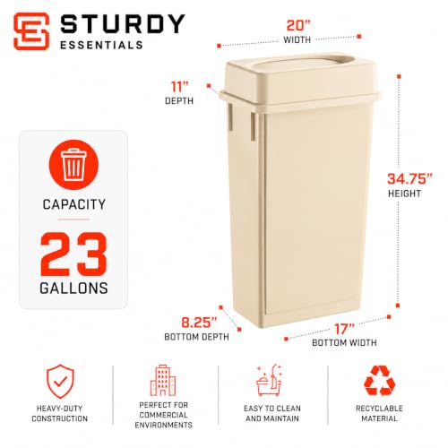 23 Gallon Slim Jim Rectangular Beige Trash Can with Lid | 3 PACK - color: Beige with Lid