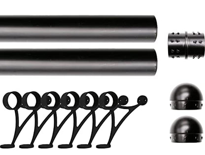 15 ft Stainless Steel Bar Foot Rail Kit, 2" OD 304 Stainless Tubing Set with Combination Brackets, End Caps & Internal Connector, Matte Black Finish Heavy Duty Footrest for Home Bar, Pub & Restaurant - size: 15 ft (90 in x 2), style: Domed End Cap