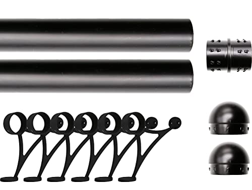 15 ft Stainless Steel Bar Foot Rail Kit, 2" OD 304 Stainless Tubing Set with Combination Brackets, End Caps & Internal Connector, Matte Black Finish Heavy Duty Footrest for Home Bar, Pub & Restaurant - size: 15 ft (90 in x 2), style: Domed End Cap