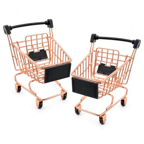 2 Pcs Mini Metal Shopping Cart, Mini Shopping Grocery Cart Supermarket Handcart Trolley Handcart Model Desktop Decor
