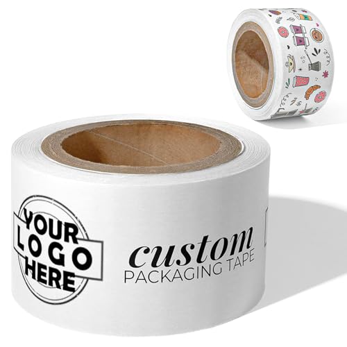 COACO Custom Logo Shipping Tape, Eco-Friendly Custom Water Activated Tape | Reinforced Gummed Paper, Strong Seal Packing Tape for Small Business Branding, White (50') - color: White, size: 50'