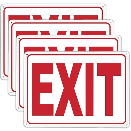 (4 Pack) Exit Sign, 10"x 7" Rust Free Reflective Aluminum Metal Sign, Fade Resistant, Waterproof, Easy to Mount
