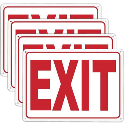 (4 Pack) Exit Sign, 10"x 7" Rust Free Reflective Aluminum Metal Sign, Fade Resistant, Waterproof, Easy to Mount
