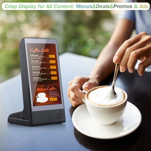 WeADS Electric Sign with Sensitive Touch 8" LCD Screen and WiFi Connection and High-Capacity Portable Charging,Display Table Signs Stand for Restaurant Menu and Show Fair (Black) - color: Android 6.0