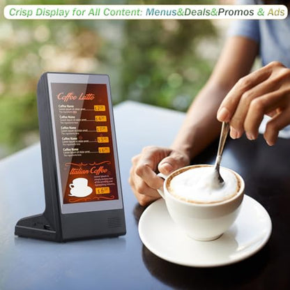WeADS Electric Sign with Sensitive Touch 8" LCD Screen and WiFi Connection and High-Capacity Portable Charging,Display Table Signs Stand for Restaurant Menu and Show Fair (Black) - color: Android 6.0
