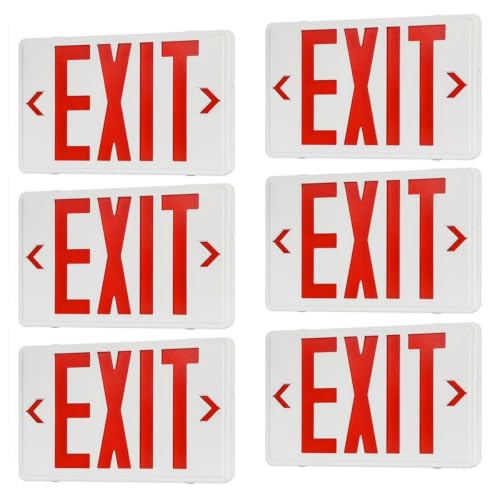Universal Red Light LED Exit Sign OSHA Commercial, 6 Pack - color: White Housing+Red Letter, size: 6 Pack