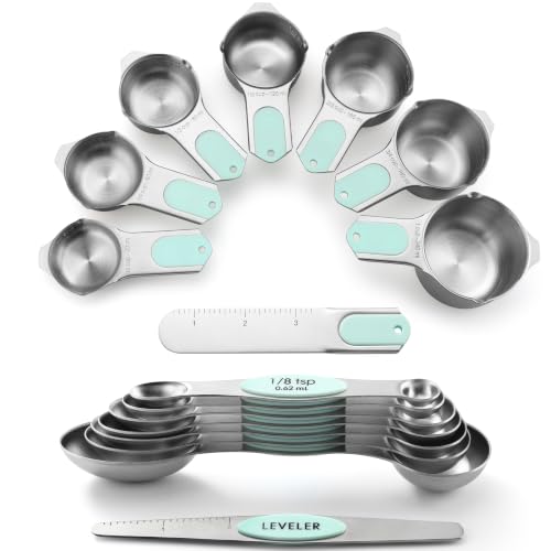 Spring Chef Magnetic Measuring Cups & Spoons Set of 15 with Levelers, Mint - color: Mint