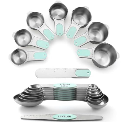 Spring Chef Magnetic Measuring Cups & Spoons Set of 15 with Levelers, Mint - color: Mint
