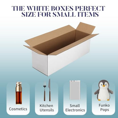 Shipping Boxes 12x4x4 Set of 25, White Corrugated Cardboard Box for Mailing Business Packaging - size: 12x4x4 Inches