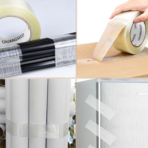 CHUANGSEED 3Pack Mono Filament Strapping Tape 6.2mil x 2Inch x 60yds Commodity Grade Heavy Duty Transparent Reinforced Fiberglass Tape - size: Mono 2" x 60y 3-Pack