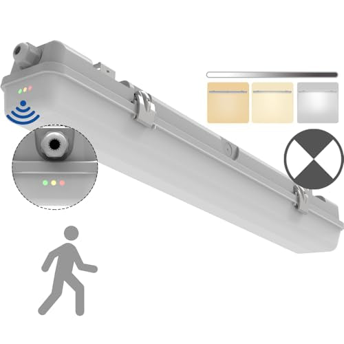 2FT LED Vapor Tight Emergency Light, Battery Backup, Tri-Level Motion Sensor,IP65 IK08, 10W(1250lm)/20W(2500lm), 3/4/5000K CCT, Dimmable, Outdoor Waterproof Shop Light,Vapor Proof Lighting Fixture,FCC - color: 3000K/4000K/5000K