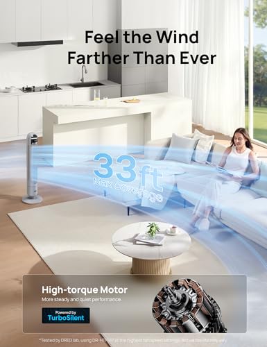 DREO Tower Fan for Bedroom, 26ft/s Velocity, 90° Oscillating, 8H Timer - color: Lizard Grey, size: 36 inch
