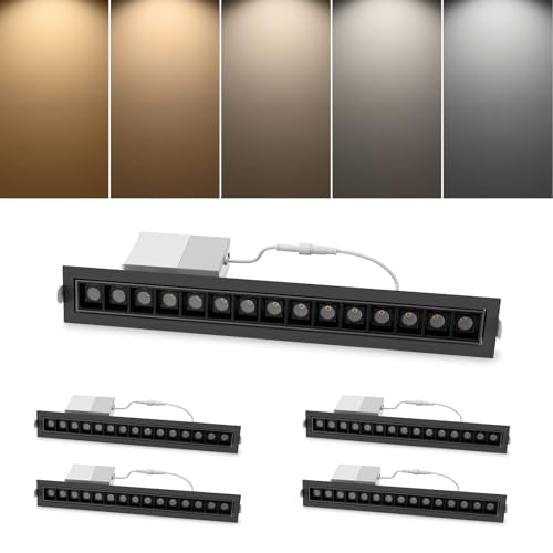 SCON 15W Linear Recessed Lighting with Black Trim, TRIAC Dimmable, 5 CCT - color: Black Trim, size: 4 Pack