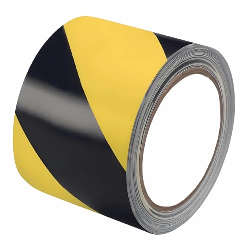 3 Inch x 110FT Black and Yellow Safety Tape, Hazard Tape, Warning Tape, Caution Tape Roll, Floor Marking Tape for Gymnasium, Walls, Floors, Pipes and Equipment in Construction Sites & Hazardous Areas - size: 3Inch*110ft